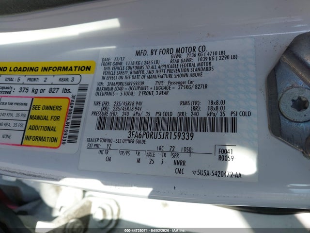 3FA6P0RU5JR159339 Ford Fusion Hybrid Titanium