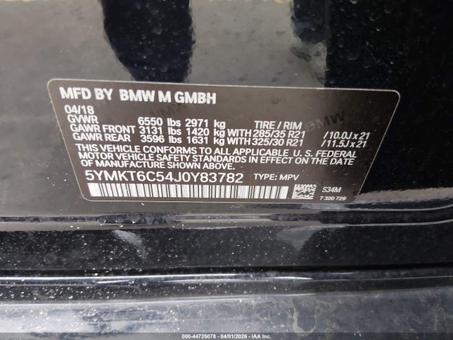 2018 Bmw X5 M მანქანა იყიდება აუქციონზე, vin: 5YMKT6C54J0Y83782, აუქციონის ნომერი: 44725078