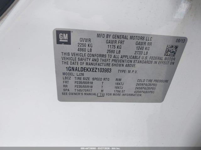 Aukcja sprzedaży 2014 Chevrolet Equinox Ltz, vin: 1GNALDEKXEZ103983, numer aukcji: 44725088
