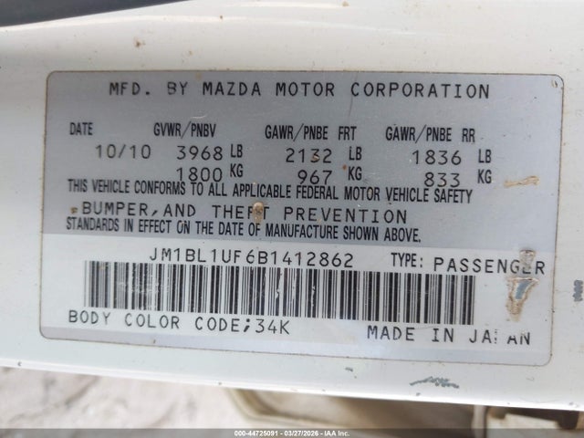 Aukcja sprzedaży 2011 Mazda Mazda3 I Sport, vin: JM1BL1UF6B1412862, numer aukcji: 44725091