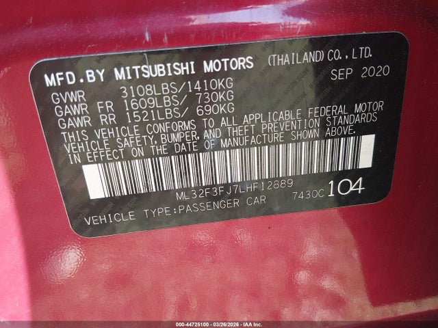 2020 MITSUBISHI MIRAGE G4 ML32F3FJ7LHF12889 Photo 8