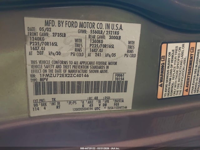 2002 FORD EXPLORER 1FMZU72EX2ZC40146 Photo 8