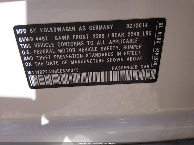 2014 VOLKSWAGEN CC WVWBP7AN8EE530315 Photo 8