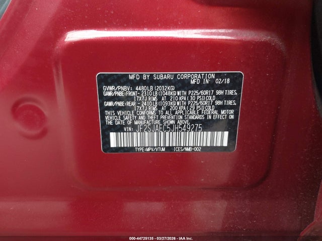 Aukcja sprzedaży 2018 Subaru Forester 2.5i Premium, vin: JF2SJAEC5JH549275, numer aukcji: 44725135