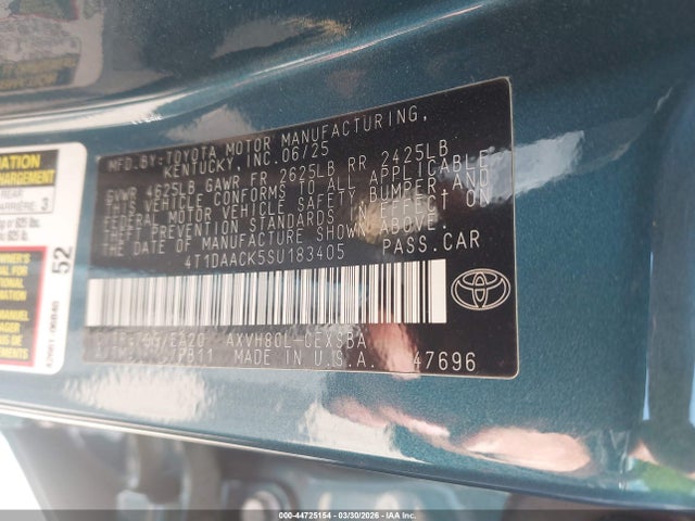 Aukcja sprzedaży 2025 Toyota Camry Se, vin: 4T1DAACK5SU183405, numer aukcji: 44725154