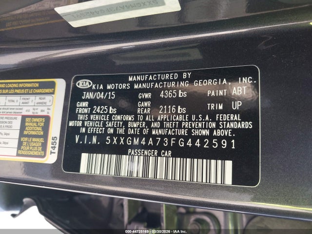 Aukcja sprzedaży 2015 Kia Optima Lx, vin: 5XXGM4A73FG442591, numer aukcji: 44725169