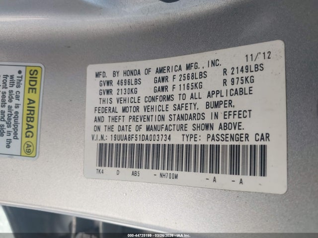 2013 ACURA TL 19UUA8F51DA003734 Photo 8