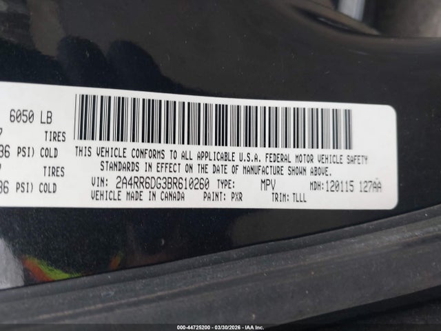 Продаж на аукціоні авто 2011 Chrysler Town & Country Limited, vin: 2A4RR6DG3BR610260, номер лоту: 44725200
