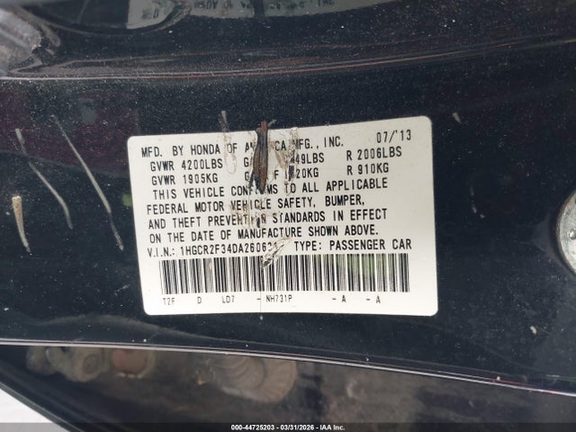 Продажа на аукционе авто 2013 Honda Accord Lx, vin: 1HGCR2F34DA260631, номер лота: 44725203