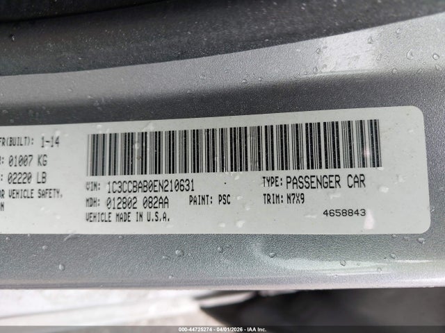 44725274 :رقم المزاد ، 1C3CCBAB0EN210631 vin ، 2014 Chrysler 200 Lx مزاد بيع