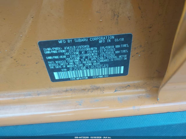 Aukcja sprzedaży 2018 Subaru Crosstrek 2.0i Limited, vin: JF2GTAMC3J8284549, numer aukcji: 44725289