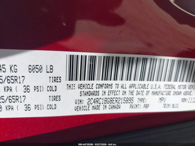 44725296 :رقم المزاد ، 2C4RC1BG8ER215895 vin ، 2014 Chrysler Town & Country Touring مزاد بيع
