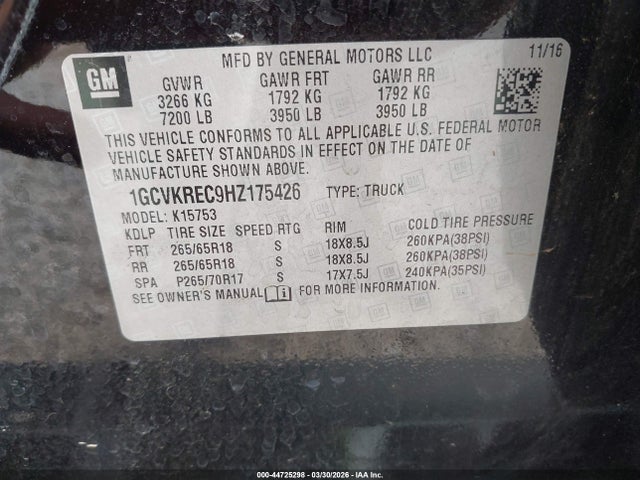 1GCVKREC9HZ175426 Chevrolet Silverado 1500 2lt