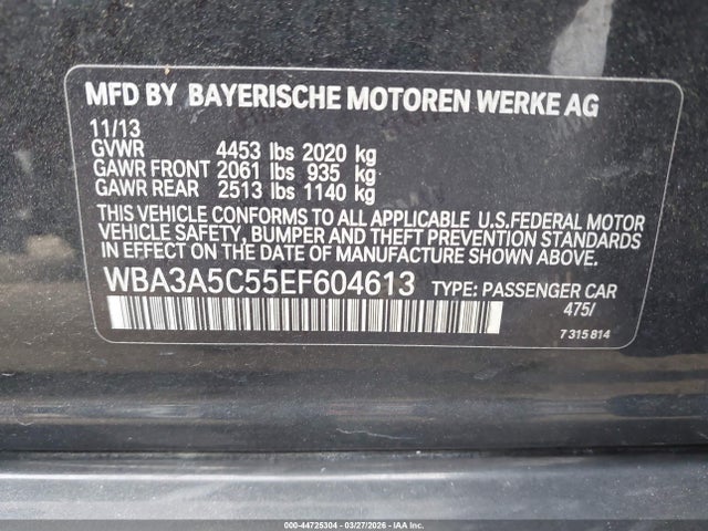 44725304 :رقم المزاد ، WBA3A5C55EF604613 vin ، 2014 Bmw 328i مزاد بيع