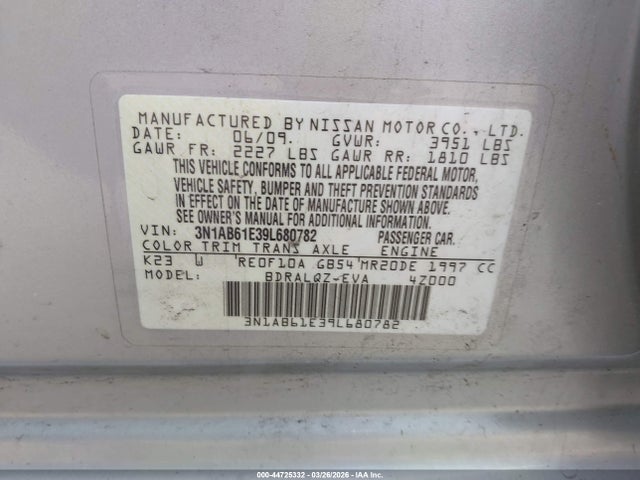 Aukcja sprzedaży 2009 Nissan Sentra 2.0, vin: 3N1AB61E39L680782, numer aukcji: 44725332
