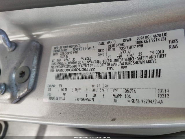 2013 Ford Escape Se მანქანა იყიდება აუქციონზე, vin: 1FMCU0GX5DUD65322, აუქციონის ნომერი: 44725340