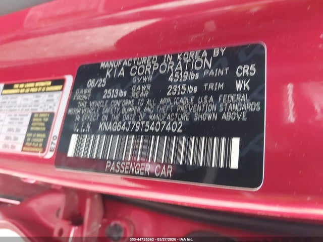 Продаж на аукціоні авто 2026 Kia K5 Gt-line Awd, vin: KNAG64J79T5407402, номер лоту: 44725362