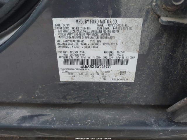 Продаж на аукціоні авто 2019 Ford Ecosport Titanium, vin: MAJ6S3KL4KC296533, номер лоту: 44725364
