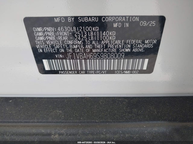 JF1VBAH69S9808009 Subaru Wrx Premium