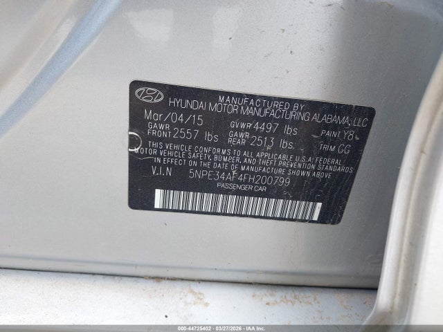 2015 Hyundai Sonata Limited მანქანა იყიდება აუქციონზე, vin: 5NPE34AF4FH200799, აუქციონის ნომერი: 44725402