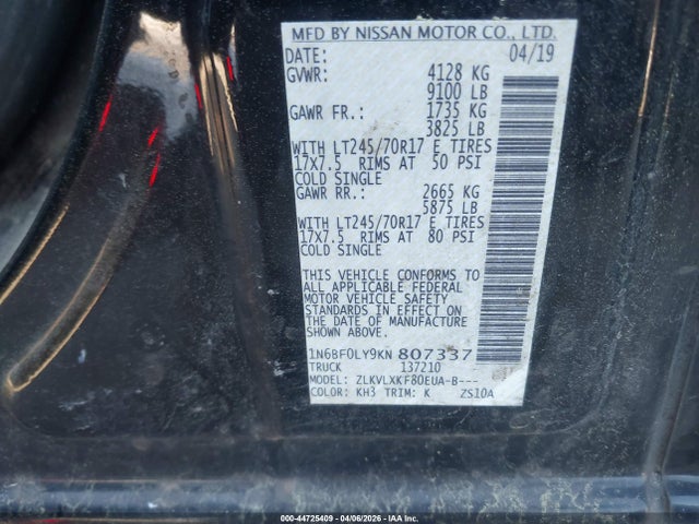 1N6BF0LY9KN807337 Nissan Nv Cargo Nv2500 Hd Sv V6