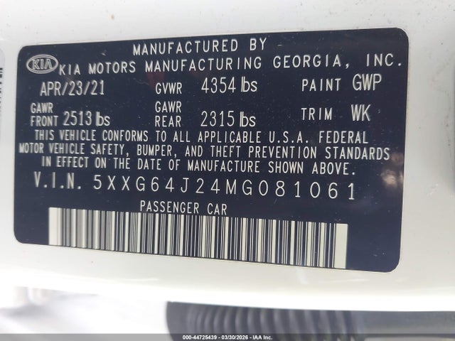 5XXG64J24MG081061 KIA K5 Gt-line