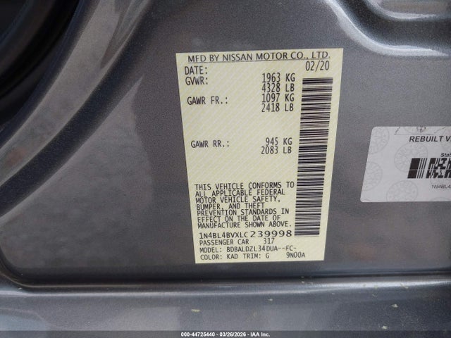 Nissan Altima S Fwd 2020 1N4BL4BVXLC239998 Image 9