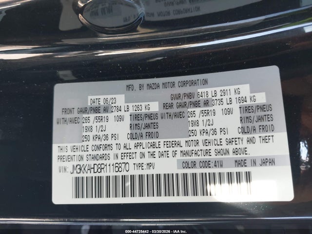2024 Mazda Cx-90 3.3 Turbo Select მანქანა იყიდება აუქციონზე, vin: JM3KKAHD8R1116870, აუქციონის ნომერი: 44725442
