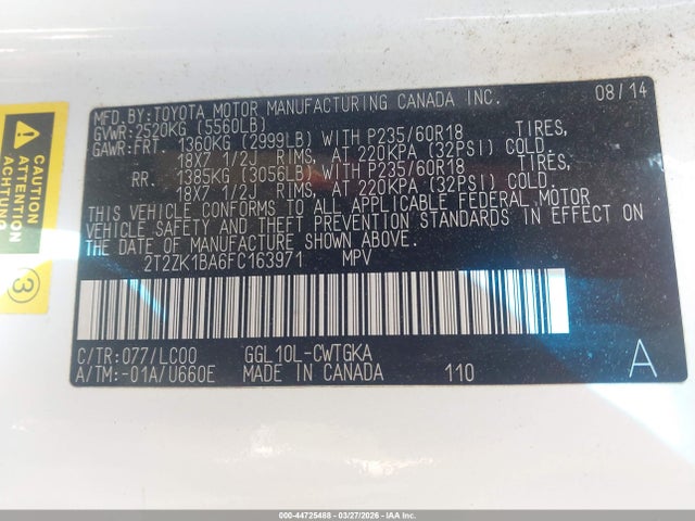 Aukcja sprzedaży 2015 Lexus Rx 350, vin: 2T2ZK1BA6FC163971, numer aukcji: 44725488