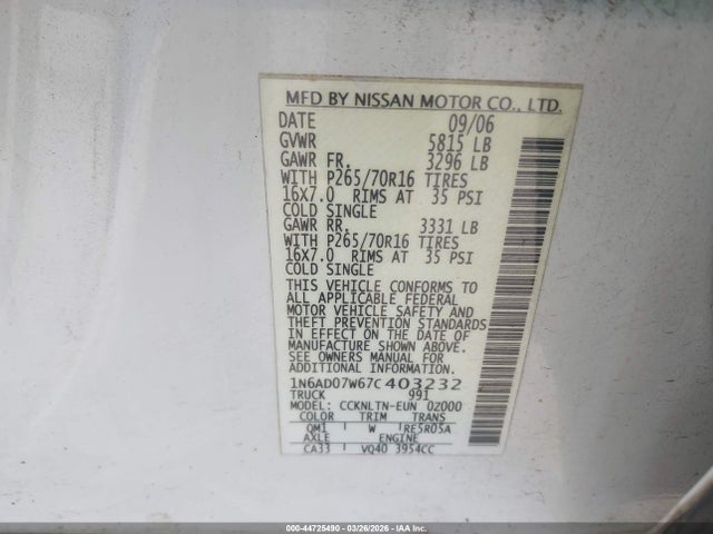 2007 NISSAN FRONTIER 1N6AD07W67C403232 Photo 8