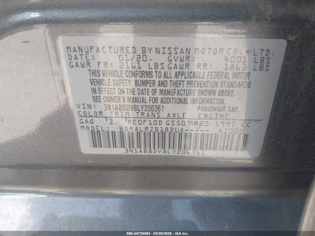 3N1AB8DV8LY206361 Nissan Sentra Sr Xtronic Cvt