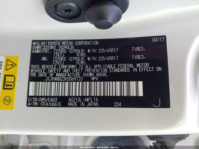 44725501 :رقم المزاد ، JTJYARBZ2H2069723 vin ، 2017 Lexus Nx Nx Turbo مزاد بيع