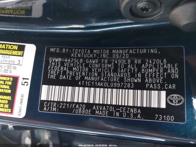 4T1C11AK0LU997283 Toyota CAMRY LE