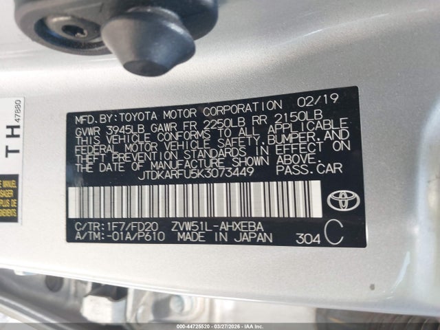 Toyota Prius Le 2019 JTDKARFU5K3073449 Image 9