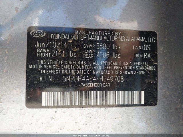 Hyundai ELANTRA SE 2015 5NPDH4AE4FH549708 Image 9