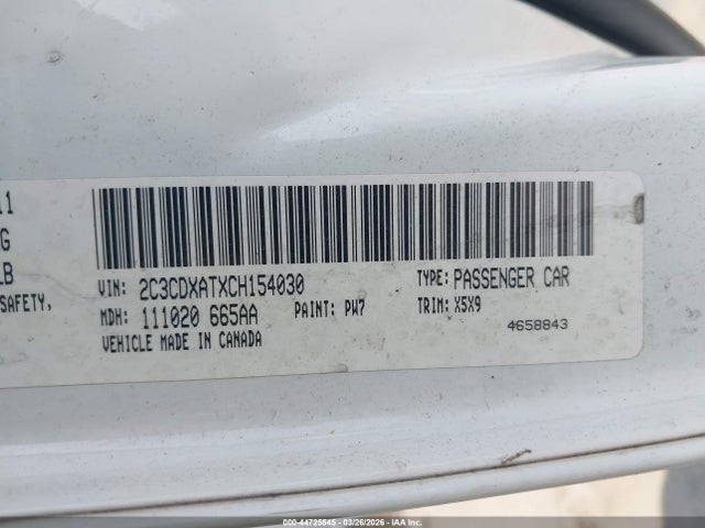 Продажа на аукционе авто 2012 Dodge Charger Police, vin: 2C3CDXATXCH154030, номер лота: 44725545