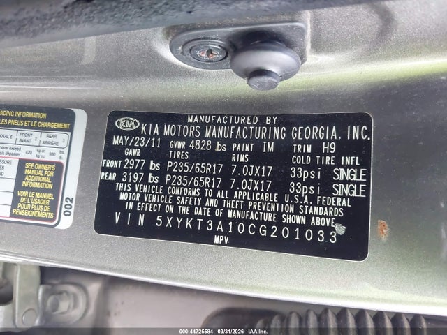 Продаж на аукціоні авто 2012 Kia Sorento Lx, vin: 5XYKT3A10CG201033, номер лоту: 44725584