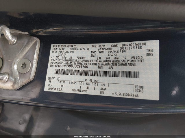 2018 Ford Escape Se მანქანა იყიდება აუქციონზე, vin: 1FMCU0GD9JUC85765, აუქციონის ნომერი: 44725586
