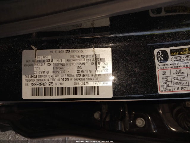 2021 Mazda Cx-5 Sport მანქანა იყიდება აუქციონზე, vin: JM3KFBBM9M0311975, აუქციონის ნომერი: 44725603