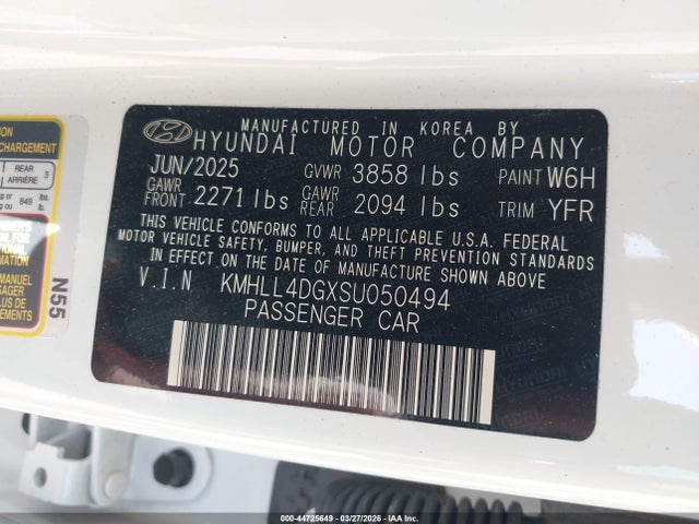 KMHLL4DGXSU050494 Hyundai ELANTRA SE