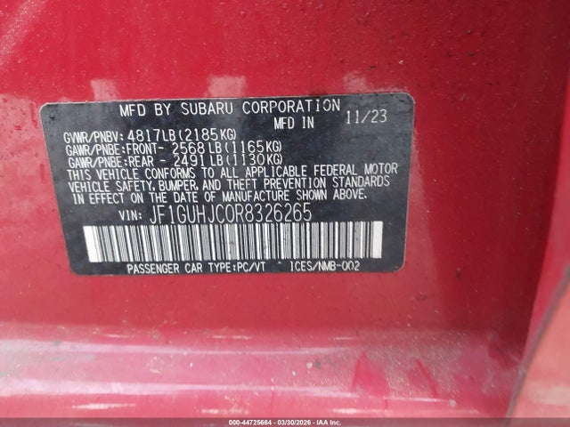 Aukcja sprzedaży 2024 Subaru Impreza Rs 5-door, vin: JF1GUHJC0R8326265, numer aukcji: 44725664