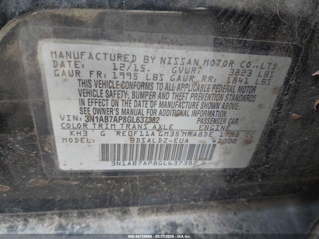Aukcja sprzedaży 2016 Nissan Sentra Fe+ S/s/sl/sr/sv, vin: 3N1AB7AP8GL637382, numer aukcji: 44725666