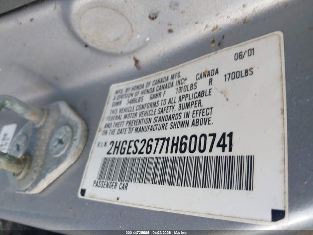 2001 HONDA CIVIC 2HGES26771H600741 Photo 8