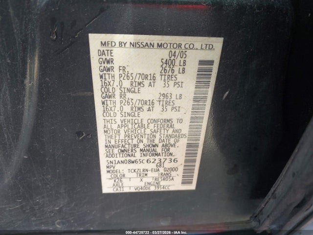 2005 NISSAN XTERRA 5N1AN08W65C623736 Photo 8