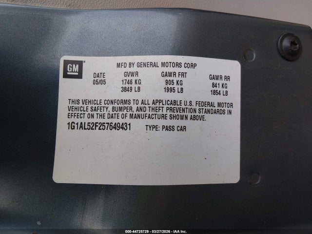 2005 CHEVROLET COBALT 1G1AL52F257649431 Photo 8