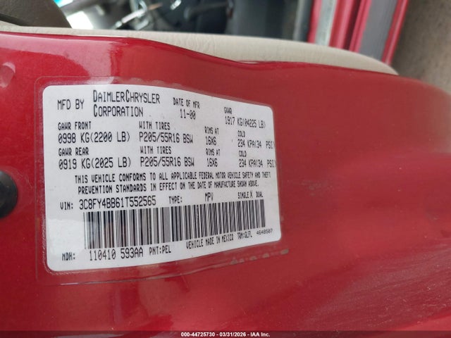 Продажа на аукционе авто 2001 Chrysler Pt Cruiser, vin: 3C8FY4BB61T552565, номер лота: 44725730