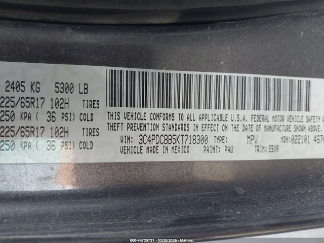 Dodge JOURNEY SE 2019 3C4PDCBB5KT718300 Image 9