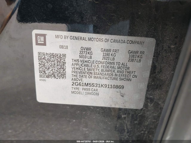 Aukcja sprzedaży 2019 Cadillac Xts Luxury, vin: 2G61M5S31K9110869, numer aukcji: 44725761