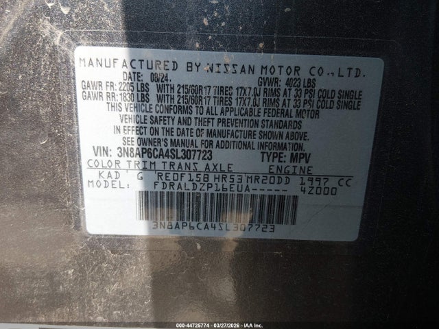 Продажа на аукционе авто 2025 Nissan Kicks Sv Fwd, vin: 3N8AP6CA4SL307723, номер лота: 44725774