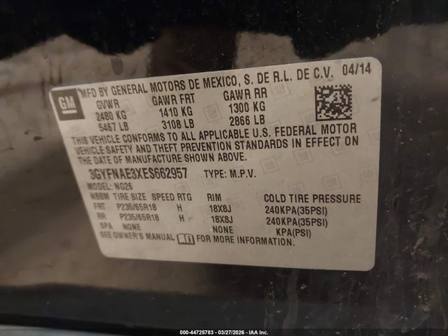 Продаж на аукціоні авто 2014 Cadillac Srx Standard, vin: 3GYFNAE3XES662957, номер лоту: 44725783
